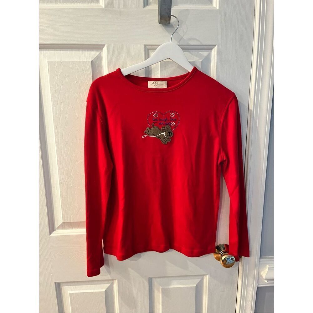 M & C Sportswear Red Live, Laugh, Love My Dog Long Sleeve Embroidered T-Shirt Sz